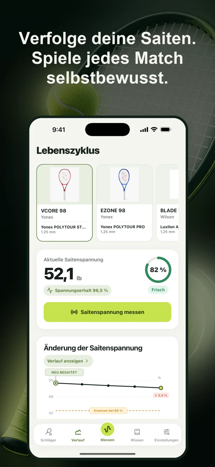 Verfolge deine Saiten. Spiele jedes Match selbstbewusst.