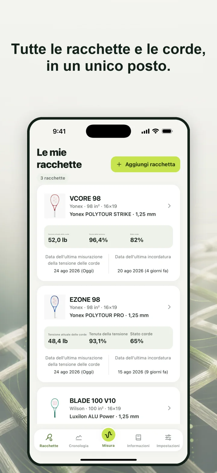 Tutte le racchette e le corde, in un unico posto.
