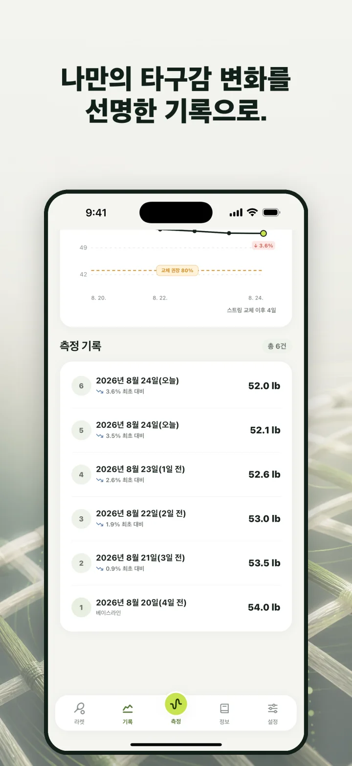 나만의 타구감 변화를 선명한 기록으로.