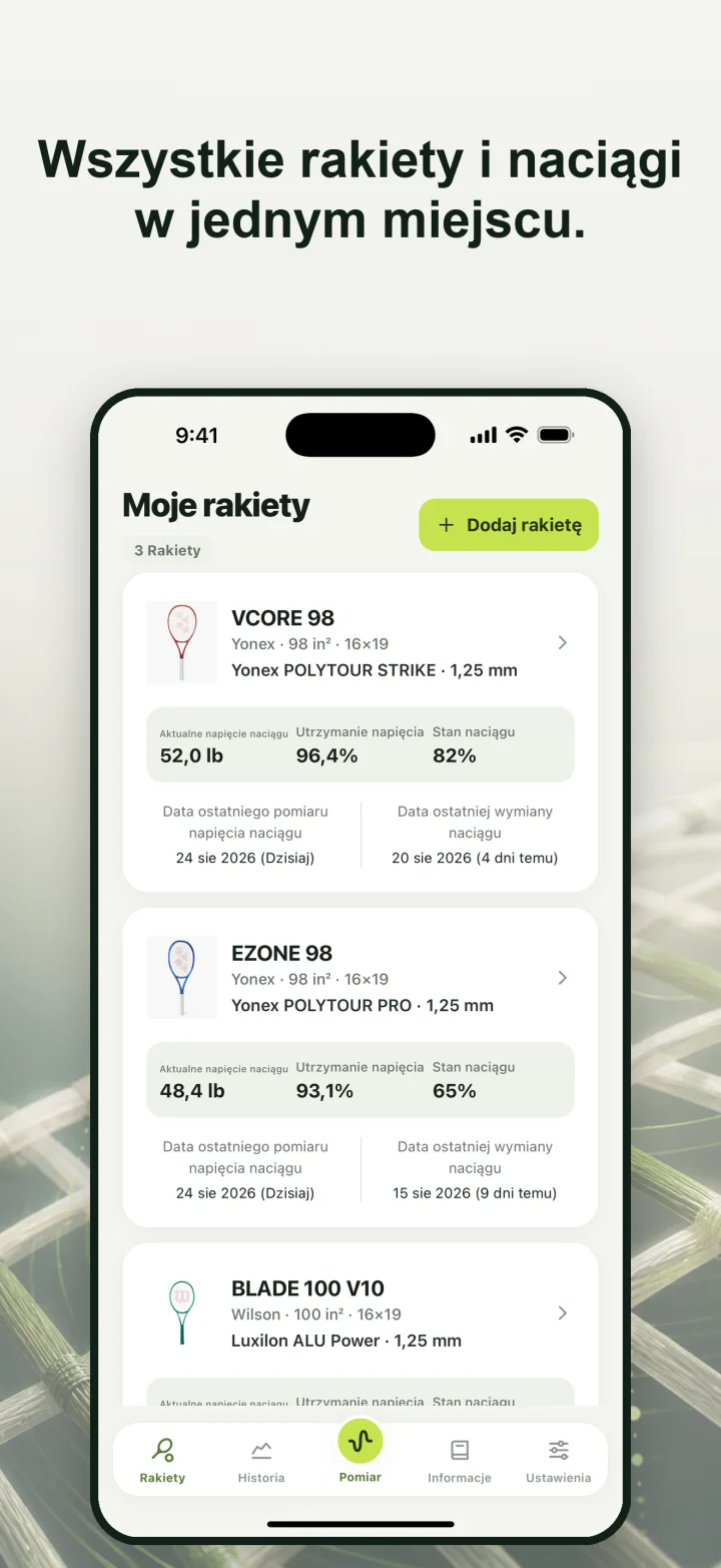 Wszystkie rakiety i naciągi w jednym miejscu.