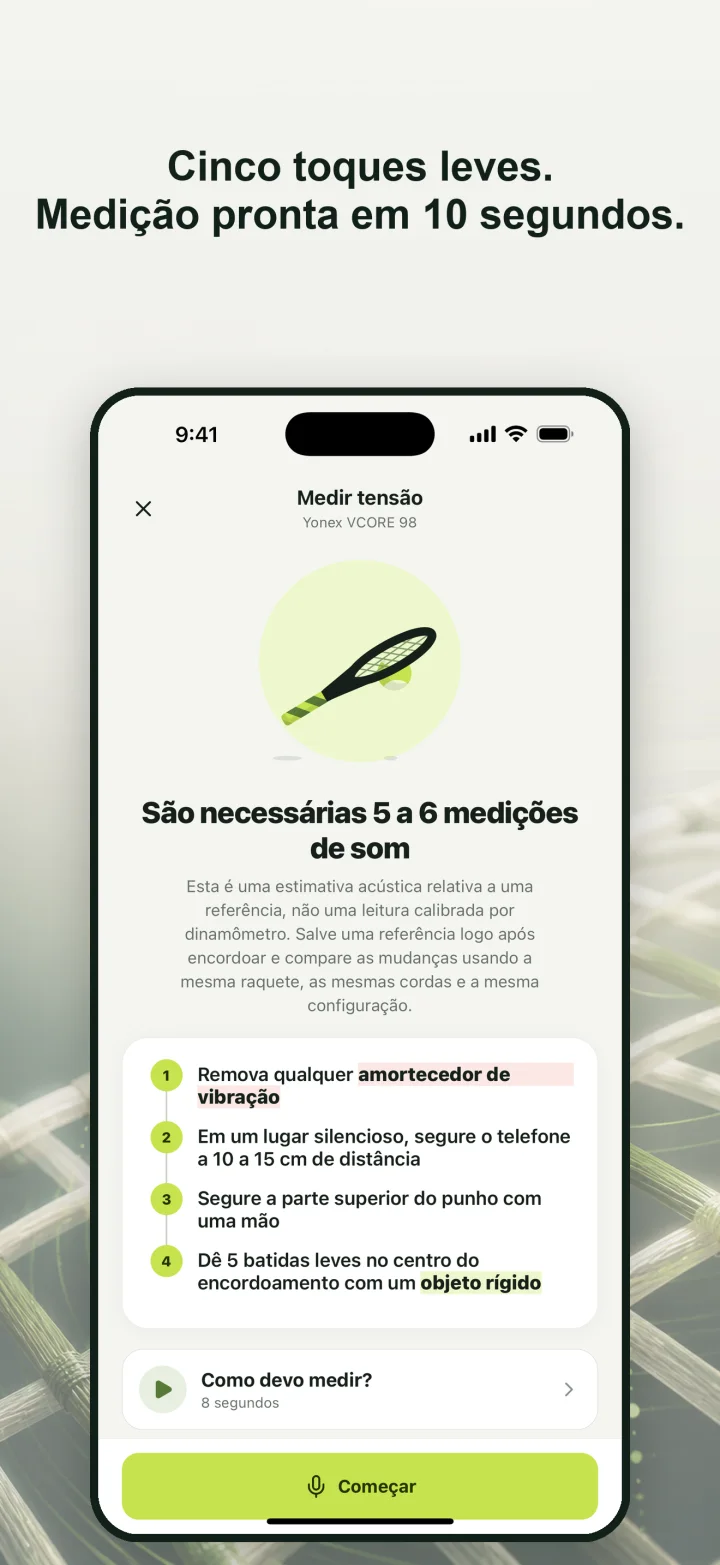 Cinco toques leves. Medição pronta em 10 segundos.